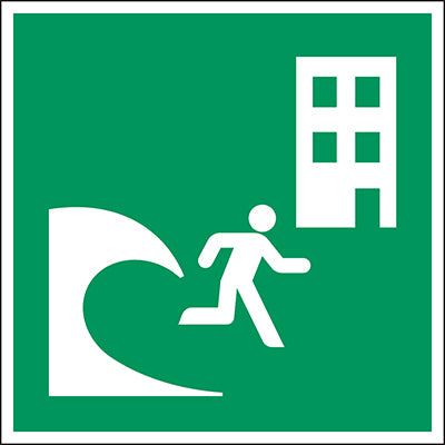 Brady E/E063/Nt/Pe-148X148-1 ISO Safety Sign - Tsunami evacuation building 238608