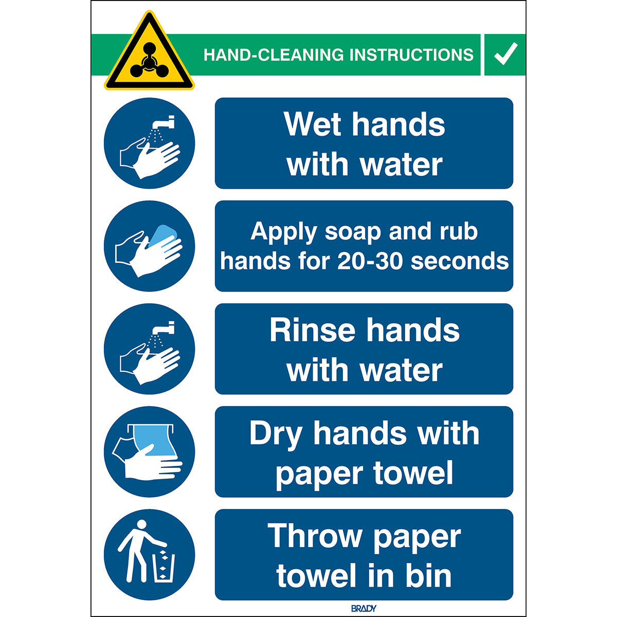 Brady HANDWASH-INST-EN COVID-19 Handwash Instructions Sign 306826