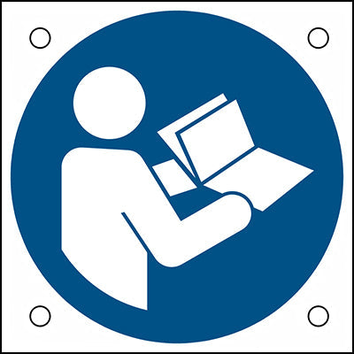 Brady M/M002/Nt/Alu05-50X50-1 ISO Safety Sign - Refer to instruction manual/booklet 302675