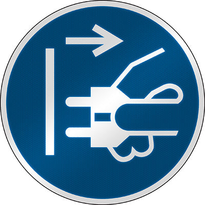 Brady M/M006/Nt/Rfl-Dia395-1 ISO Safety Sign - Disconnect mains plug from electrical outlet 303073