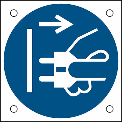 Brady M/M006/Nt/Alu05-50X50-1 ISO Safety Sign - Disconnect mains plug from electrical outlet 302679