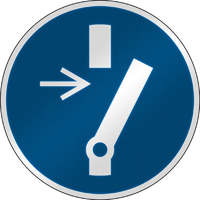 Brady M/M021/Nt/Rfl-Dia395-1 ISO Safety Sign - Disconnect before carrying out maintenance or repair 303148