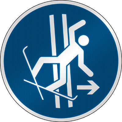 Brady M/M035/Nt/Rfl-Dia395-1 ISO Safety Sign - Immediately leave the tow-track in the event of falling 303218
