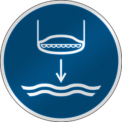 Brady M/M039/Nt/Rfl-Dia395-1 ISO Safety Sign - Lower lifeboat to the water in launch sequence 303238
