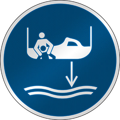 Brady M/M041/Nt/Rfl-Dia395-1 ISO Safety Sign - Lower rescue boat to the water in launch sequence 303248