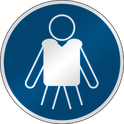 Brady M/M053/Nt/Rfl-Dia395-1 ISO Safety Sign - Wear personal flotation devices 303308