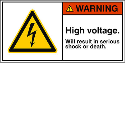 Brady W/W012/En338-Peul-100X50/1-B ISO Safety Sign - High voltage. Will result in serious shock or death. 302917