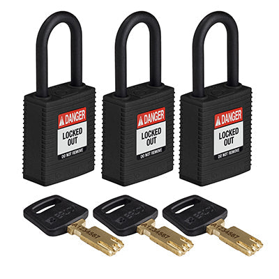 Brady Nyl-Blk-38Pl-Ka3Pk SafeKey Padlocks - Nylon 150315