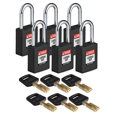 Brady Nyl-Blk-38St-Kd6Pk SafeKey Padlocks - Nylon 150224