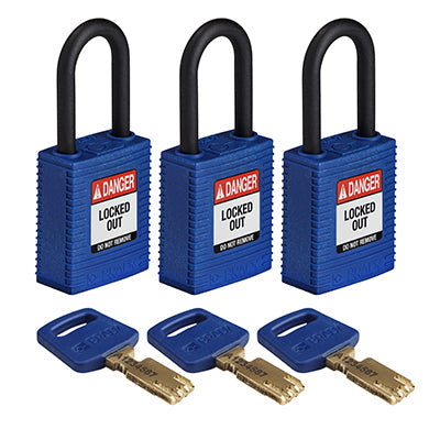 Brady Nyl-Blu-38Pl-Ka3Pk SafeKey Padlocks - Nylon 150268