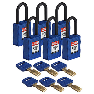 Brady Nyl-Blu-38Pl-Kd6Pk SafeKey Padlocks - Nylon 150221