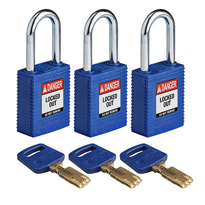 Brady Nyl-Blu-38St-Ka3Pk SafeKey Padlocks - Nylon 150317