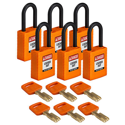 Brady Nyl-Org-38Pl-Kd6Pk SafeKey Padlocks - Nylon 150310