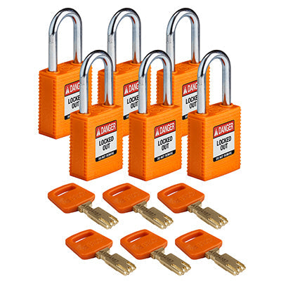 Brady Nyl-Org-38St-Kd6Pk SafeKey Padlocks - Nylon 150336