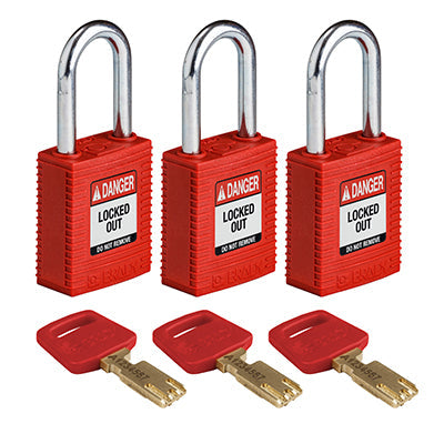 Brady Nyl-Red-38St-Ka3Pk SafeKey Padlocks - Nylon 150271