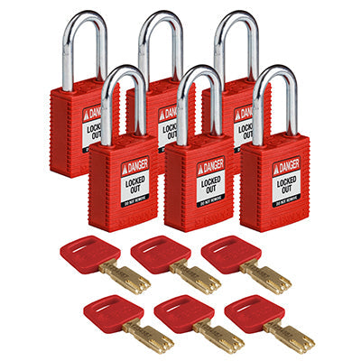 Brady Nyl-Red-38St-Kd6Pk SafeKey Padlocks - Nylon 150270