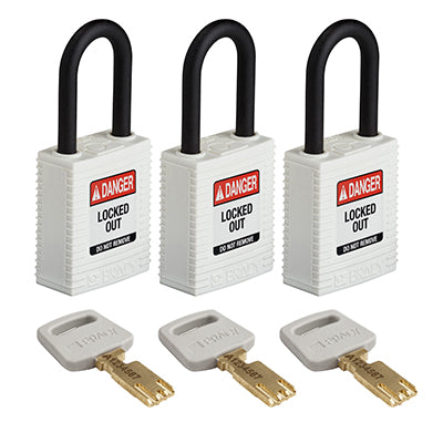 Brady Nyl-Wht-38Pl-Ka3Pk SafeKey Padlocks - Nylon 150267