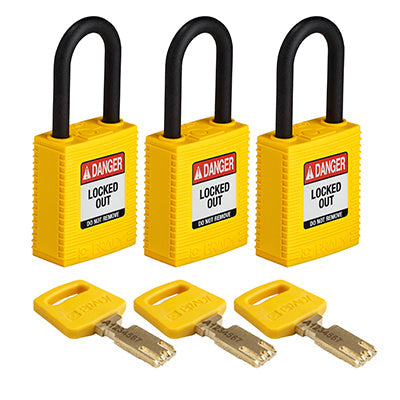 Brady Nyl-Ylw-38Pl-Ka3Pk SafeKey Padlocks - Nylon 150290