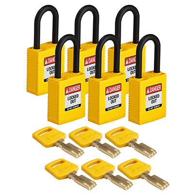 Brady Nyl-Ylw-38Pl-Kd6Pk SafeKey Padlocks - Nylon 150265