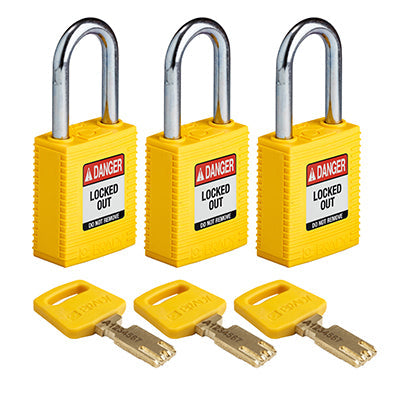 Brady Nyl-Ylw-38St-Ka3Pk SafeKey Padlocks - Nylon 150246