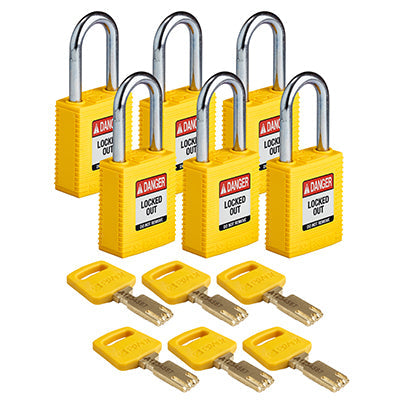 Brady Nyl-Ylw-38St-Kd6Pk SafeKey Padlocks - Nylon 150225
