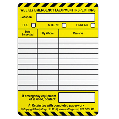 Brady Omn-Gb-Otsi-Std-999-50 Weekly Emergency Inspection Insert 237876