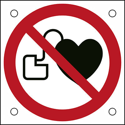 Brady P/P007/Nt/Alu05-50X50-1 ISO Safety Sign - No access for people with active implanted cardiac devices 302698