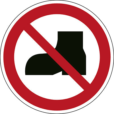 Brady P/P060/Nt/Pe-Dia20-18 ISO Safety Sign - No outdoor footwear 240831