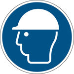 Brady Pic M014-Dia 050-Pe-Roll/1 ISO Safety Sign - Wear head protection 819907