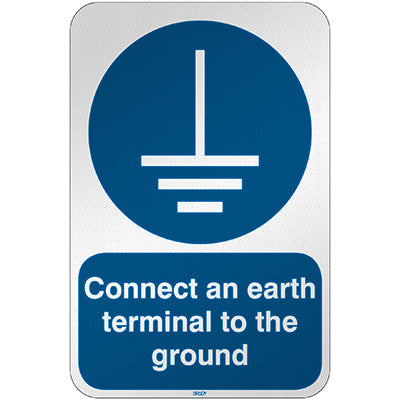 Brady M/M005/En133/Rfl-390X590-1 ISO Safety Sign - Connect an earth terminal to the ground 303069