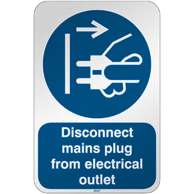 Brady M/M006/En158/Rfl-390X590-1 ISO Safety Sign - Disconnect mains plug from electrical outlet 303074