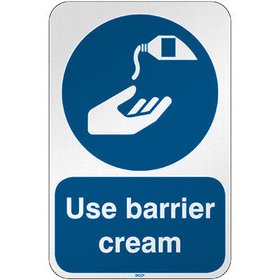 Brady M/M022/En237/Rfl-390X590-1 ISO Safety Sign - Use barrier cream 303154