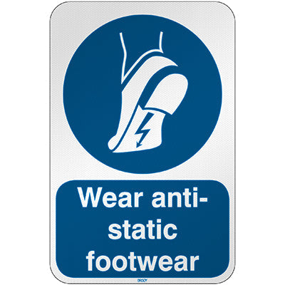 Brady M/M032/En450/Rfl-390X590-1 ISO Safety Sign - Wear anti-static footwear 303204