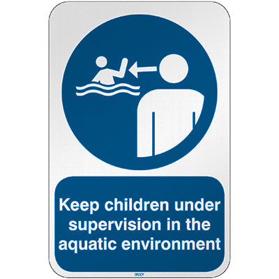 Brady M/M054/En465/Rfl-390X590-1 ISO Safety Sign - Keep children under supervision in the aquatic environment 303314