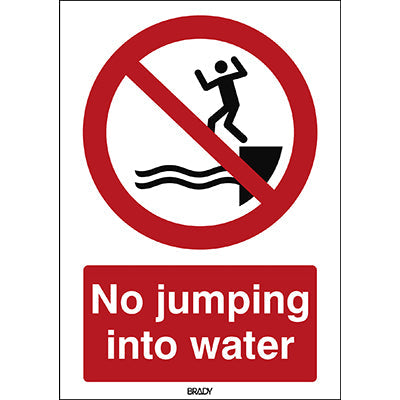 Brady P/P061/En479/Alu-148X210-1 ISO Safety Sign - No jumping into water 240928