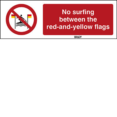 Brady P/P064/En482/Alu-150X50-1 ISO Safety Sign - No surfing between the red-and-yellow flags 241280
