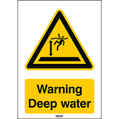 Brady W/W047/En490/Pp-210X297-1 ISO Safety Sign - Warning Deep water 300771
