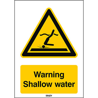 Brady W/W048/En491/Pp-210X297-1 ISO Safety Sign - Warning Shallow water 300860