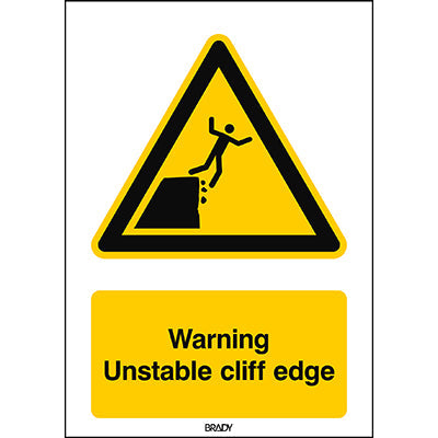 Brady W/W052/En495/Alu-210X297-1 ISO Safety Sign - Warning Unstable cliff edge 301233