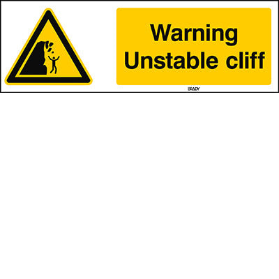Brady W/W053/En496/Pp-600X200-1 ISO Safety Sign - Warning Unstable cliff 301315