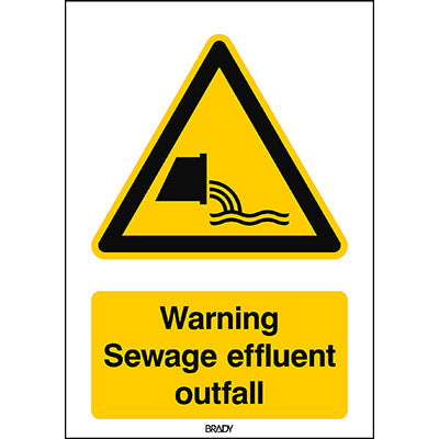 Brady W/W055/En498/Alu-297X420-1 ISO Safety Sign - Warning Sewage effluent outfall 301507