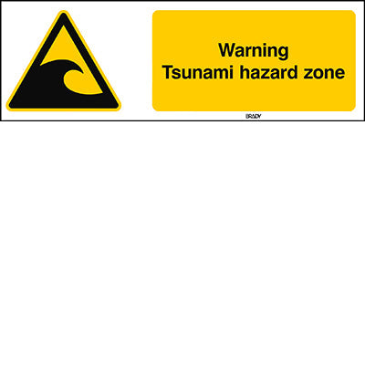 Brady W/W056/En499/Pe-450X150-1 ISO Safety Sign - Warning Tsunami hazard zone 301581