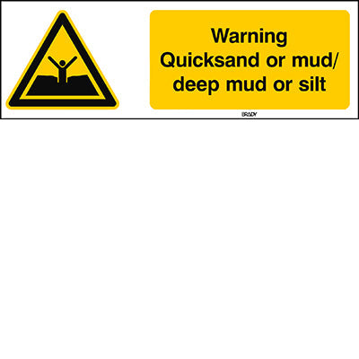 Brady W/W061/En504/Pe-150X50-1 ISO Safety Sign - Warning Quicksand or mud/deep mud or silt 302036