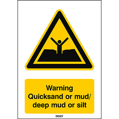 Brady W/W061/En504/Pp-210X297-1 ISO Safety Sign - Warning Quicksand or mud/deep mud or silt 302048