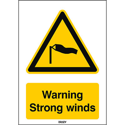 Brady W/W064/En507/Pe-297X420-1 ISO Safety Sign - Warning Strong winds 302316