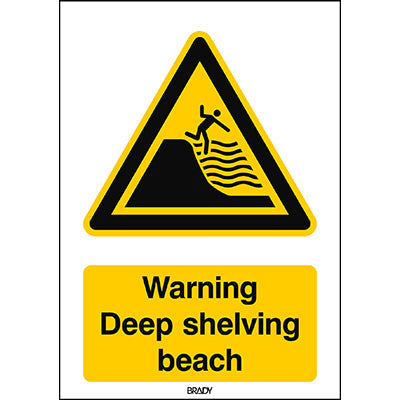 Brady W/W066/En509/Pe-210X297-1 ISO Safety Sign - Warning Deep shelving beach 302499