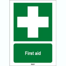 Brady Sten E003-148X210-Pe-Crd/1 ISO 7010 Sign - First aid 814664