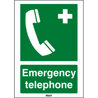 Brady Sten E004-210X297-Pe-Crd/1 ISO Safety Sign - Emergency telephone 814824