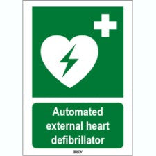 Brady Sten E010-297X420-Pe-Crd/1 ISO 7010 Sign - Automated external heart defibrillator 815461