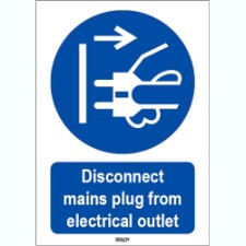 Brady Sten M006-148X210-Pp-Crd/1 ISO 7010 Sign - Disconnect mains plug from electrical outlet 818781